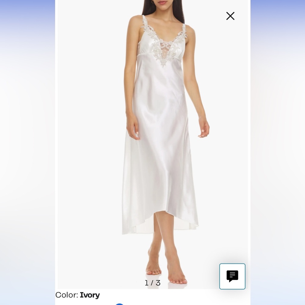 Flora Nikrooz Ivory Satin Lace Trim Slip Dress